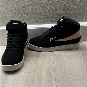 Fila Black and Pink High-Top Sneakers